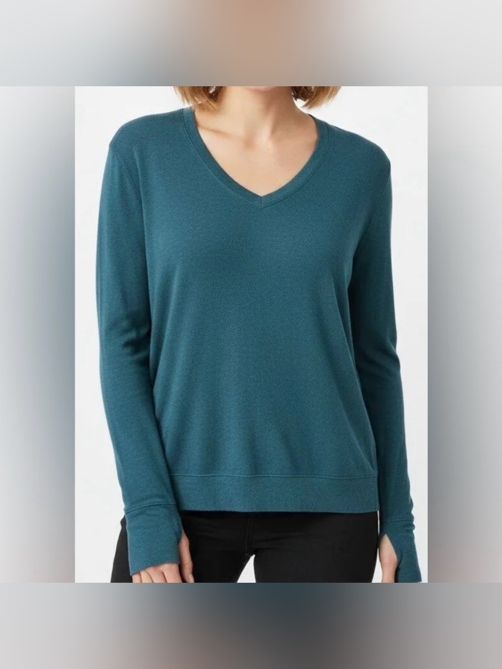 NWT Athleta Sunrise V-Neck Sweatshirt Teal Blue Green Soft Cozy, Medium